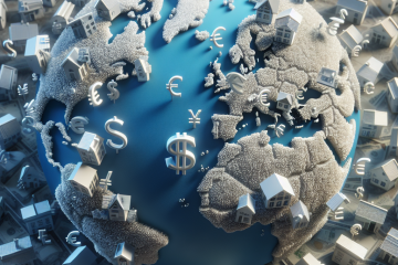 globe-terrestre-3D-avec-maisons-et-symboles-monetaires-representant-investissement-immobilier-international