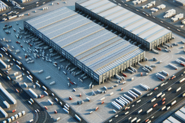 perspective-aerienne-paysage-industriel-entrepots-rectangulaires-toits-plats-routes-camions-operations-logistiques